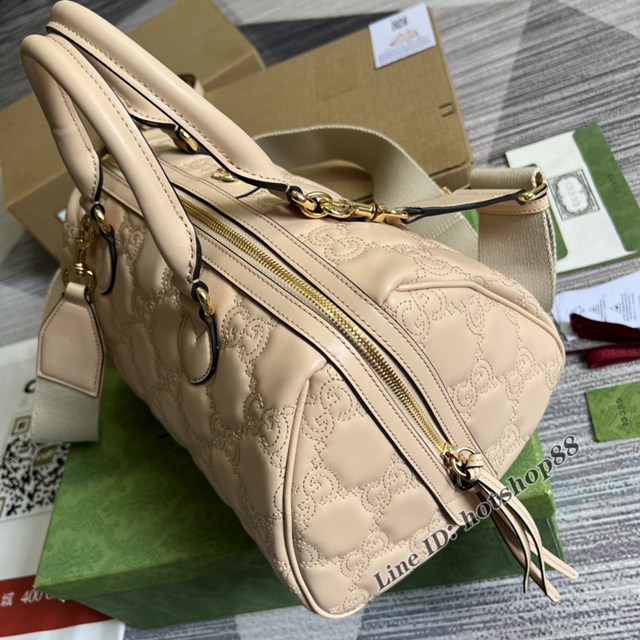 Gucci官網新款壓花G全皮肩背女包 古馳GG絎縫皮革手提包702242 gqy4655